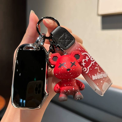 Men's and Women's Cross – Car key bag - kia-e-smart-3-key-single-shell-black-red-violent-bear-pendant