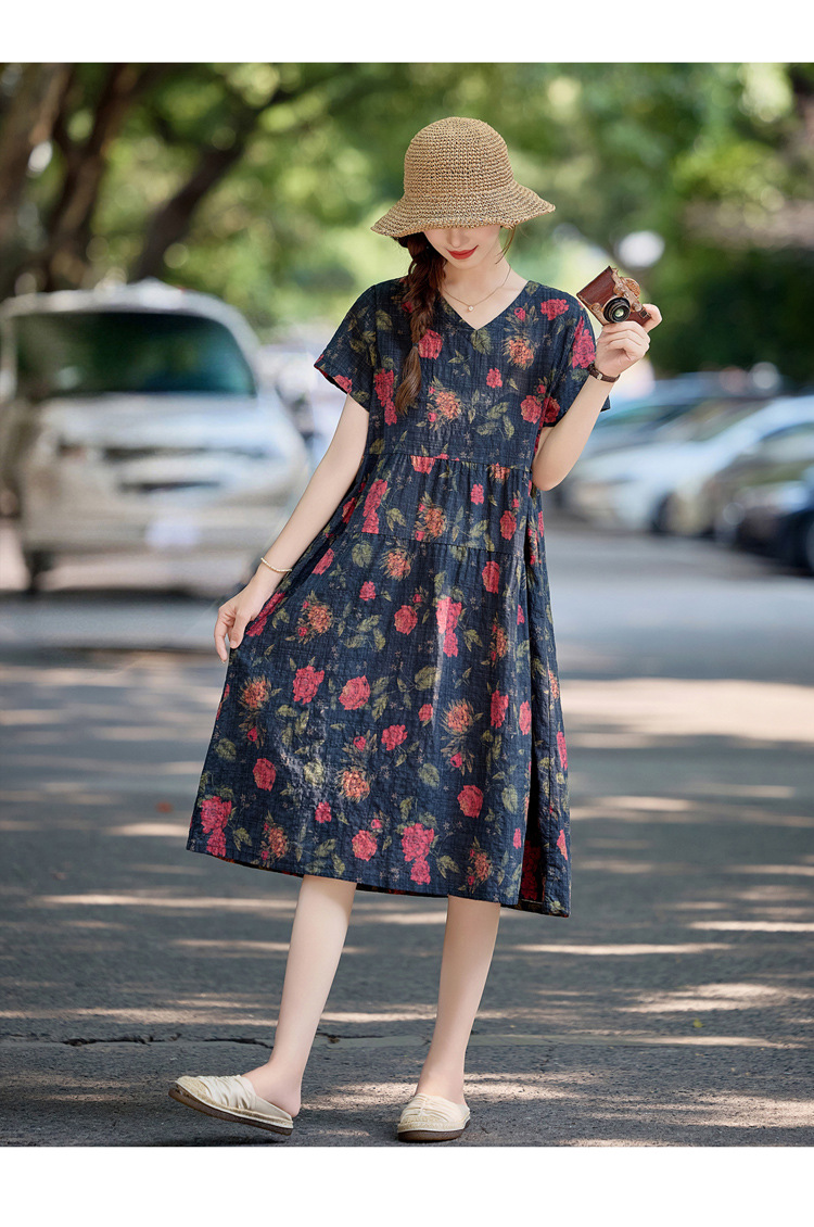 Đầm maxi nữ cotton linen in họa tiết thắt eo 2025 — Màu ảnh 03, Màu ảnh 04, Màu ảnh 01, Màu ảnh 02 chi tiết 25