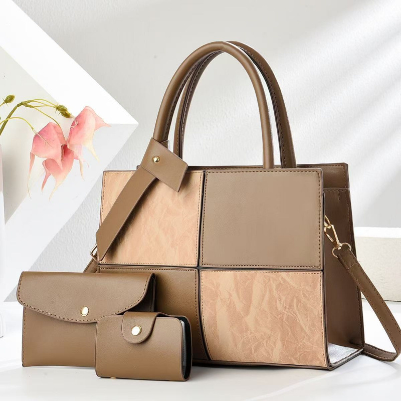 Bolsa de mujer combinada de tres piezas 2025, nueva bolsa de mano de mujer de empalme, bolsa de hombro de gran capacidad para viajar