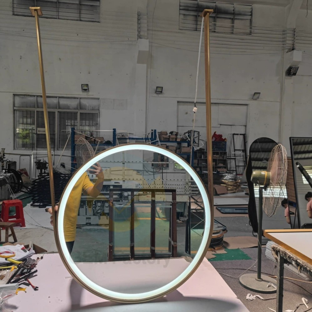Hanging Rod Round Mirror Bathroom Mirror Restroom Bathroom Mirror Smart Round Mirror Ceiling Hanging Mirror Luminous Mirror Manufacturer