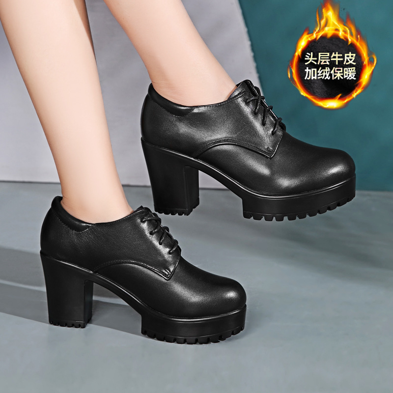 Autumn Genuine Leather Cheongsam Show High Heels Women's Thick Heel Platform Round Toe Large Size Professional Work Shoes Women's Single-layer Shoes Autumn Genuine Leather Cheongsam Show High Heels Women's Thick Heel Platform Round Toe Large Size Professional Work Shoes Women's Single-layer Shoes