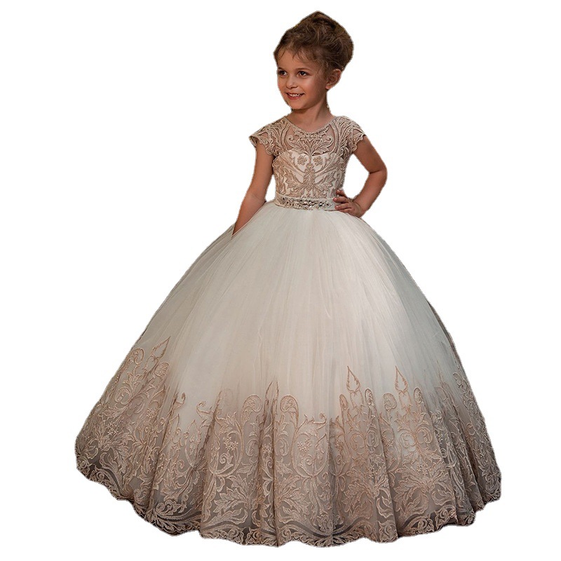 Blumenmädchen-Spitzenkleider für Kinder, Hochzeitskleider, Bühnenkleider, Geburtstagskleider, Prinzessinnenkleider, bauschige Bodenkleider für Kleinkinder (3-7 Jahre)_voghion.com