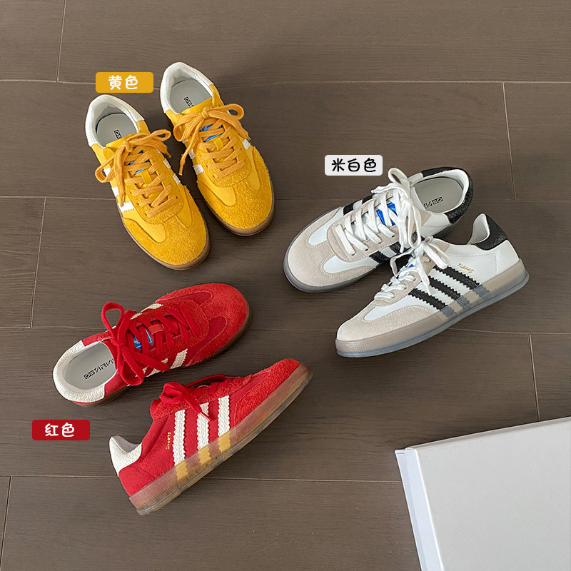 Cowhide Edition ~ Transparent Flat sneaker Women's Color German Training Shoes Joker Leather Casual plus size 41-43 Single Shoes for Women