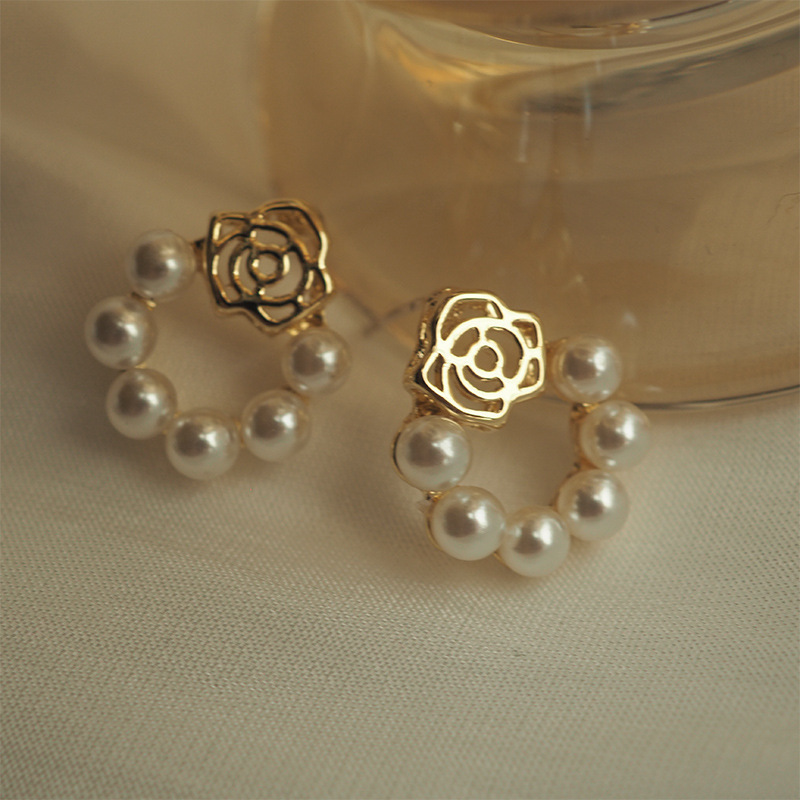 Korea pearl rose flower alloy earringspicture7