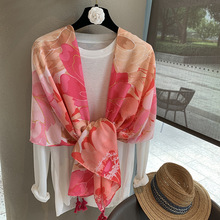 粉色大花民族风披风女夏季沙滩帽出游百搭遮阳防晒外搭丝巾披肩