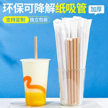 定制一次性吸管独立包装100一包环保本色牛皮纸可降解平口式直管