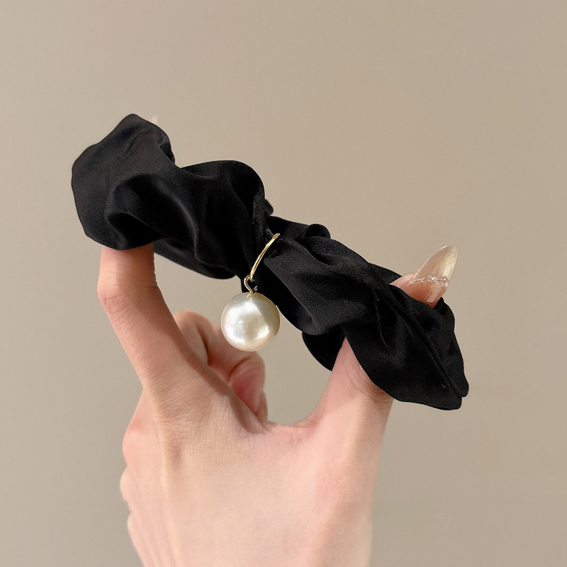 Nuevo estilo negro intestino grueso lazo para el cabello femenino Cuerda para el cabello de temperamento de alta calidad Cuerda para la cabeza Apuntar de flor en la cabeza Banda de goma Accesorios para el cabello de verano Tombros