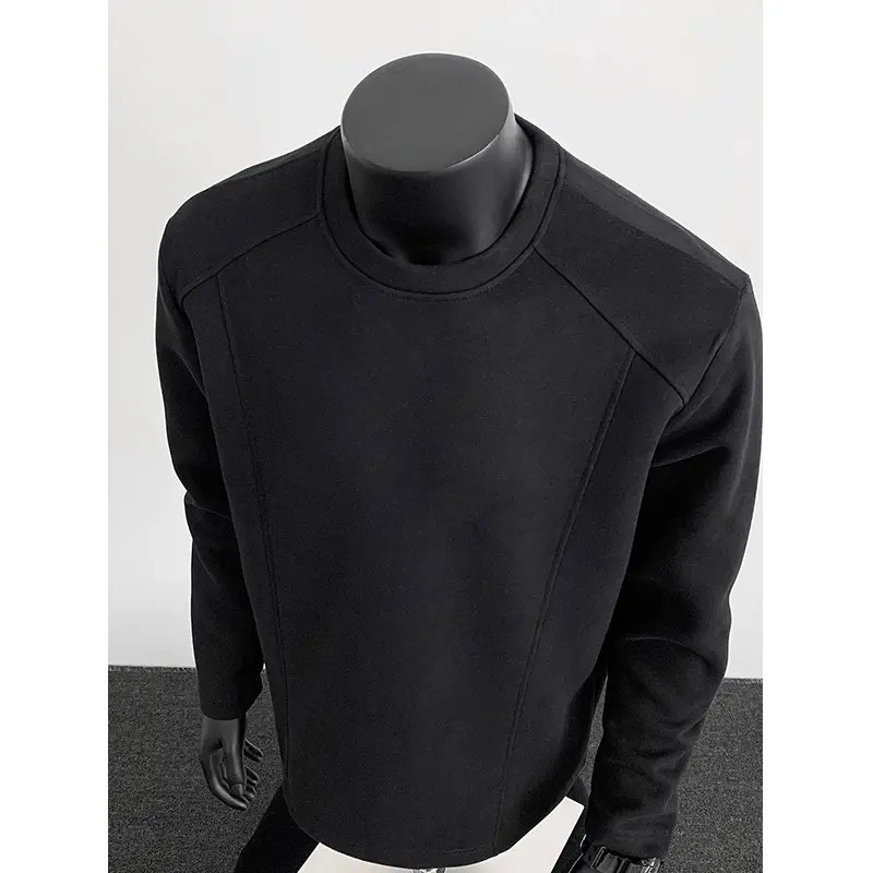 2026 New American-Style Hoodless Crewneck Sweatshirt for Men, Autumn Splicing and Deconstructed Design, Men's Long-Sleeve T-Shirt Base Layer