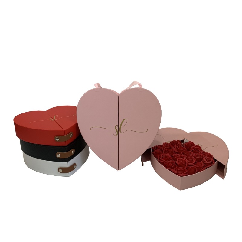 七夕情人节送女朋友心形惊喜双开丝带鲜花礼品盒桃心形生日伴手礼