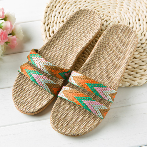 Linen slippers for women summer home wooden floor non-slip thick-soled couple style home Korean version cotton and linen slippers for men autumn