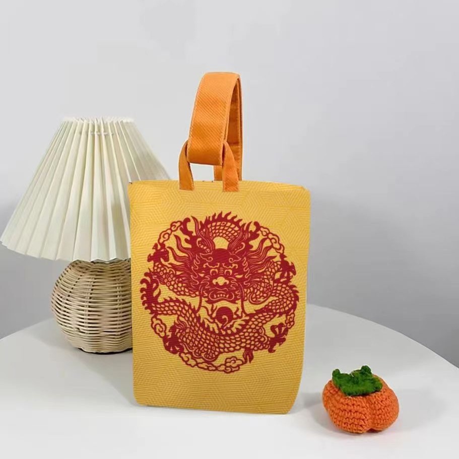 Estilo chino 2024 Año del Dragón Festival de Primavera Dunhuang tuolong portátil para caminar cubo bolsa de muñeca bolsa de almacenamiento bolsa pequeña regalo