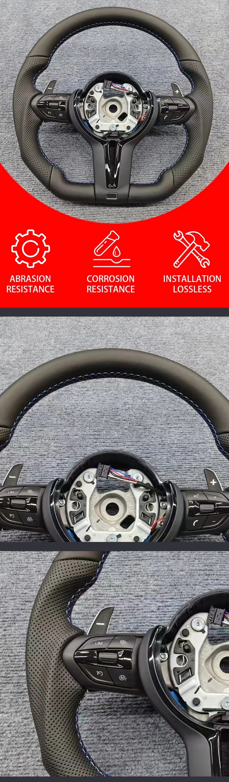 Suitable for BMW F30 F10 F31 F20 E90 modified steering wheel, genuine leather, suede, carbon fiber