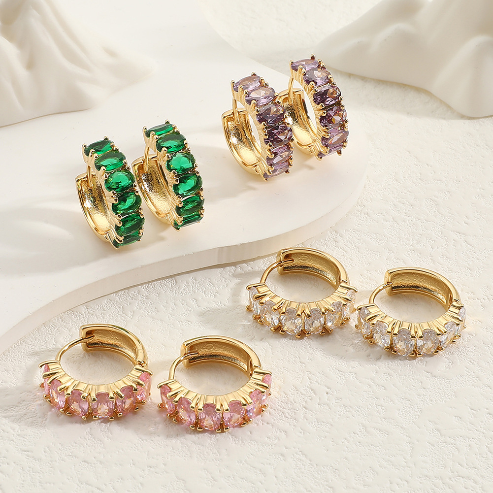 Fashion C Shape Copper Gold Plated Zircon Earrings 1 Pair