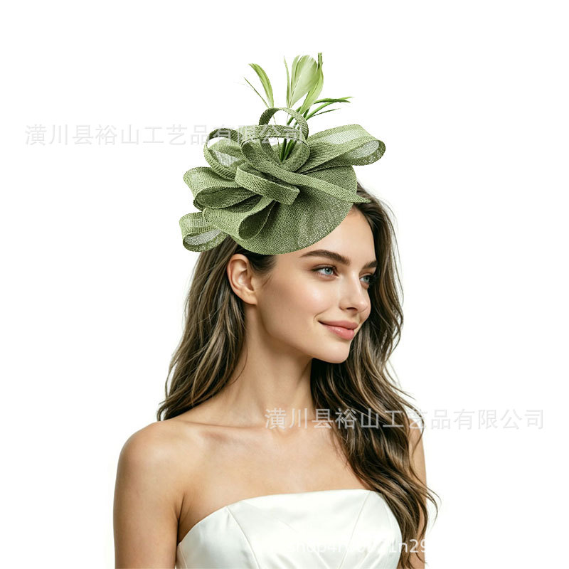 Cross-border best-selling vintage feather hat for banquets and parties, French elegant faux linen mesh hair accessory