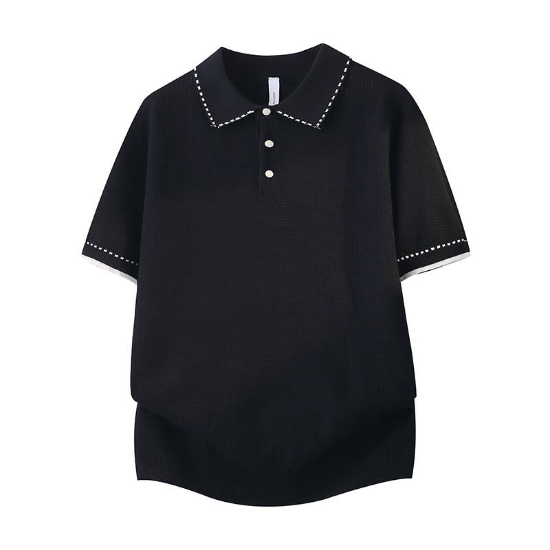 Camiseta polo con solapa falsa de dos piezas camiseta de manga corta de hombre empalmado con medio cremallera vieja fábrica de viento de verano al por mayor