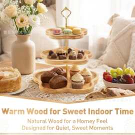 竹木三层点心架下午茶甜品台展示架婚礼生日冷餐水果蛋糕托盘摆台