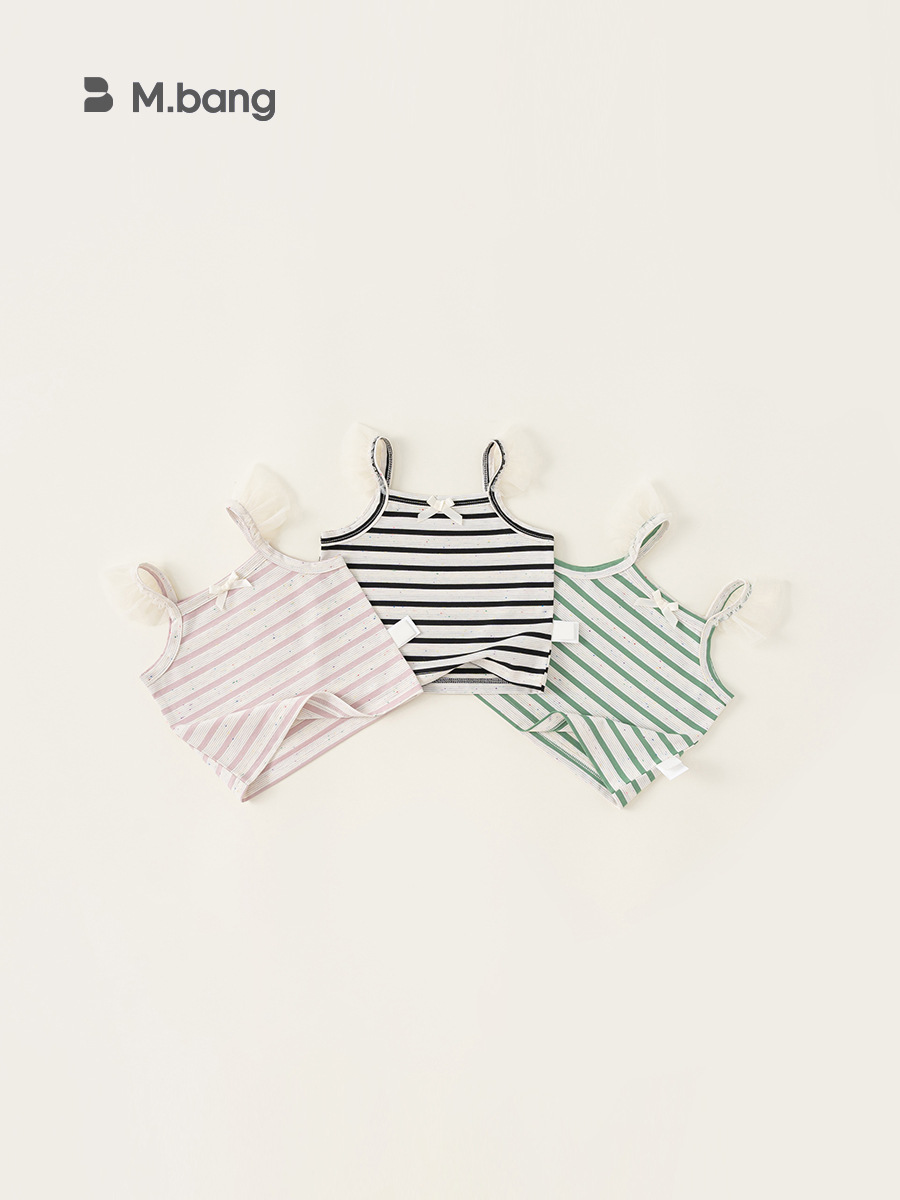 Youbao ropa para niños ropa de verano para niñas tops de manga voladora para niños pequeños y medianos tops de lazo para niños tirantes a rayas en contraste