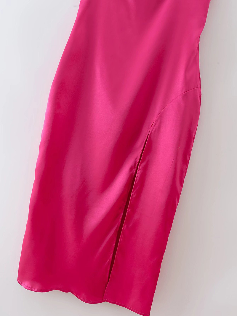 retro style sling front slit solid color satin dress nihaostyles clothing wholesale NSAM82352