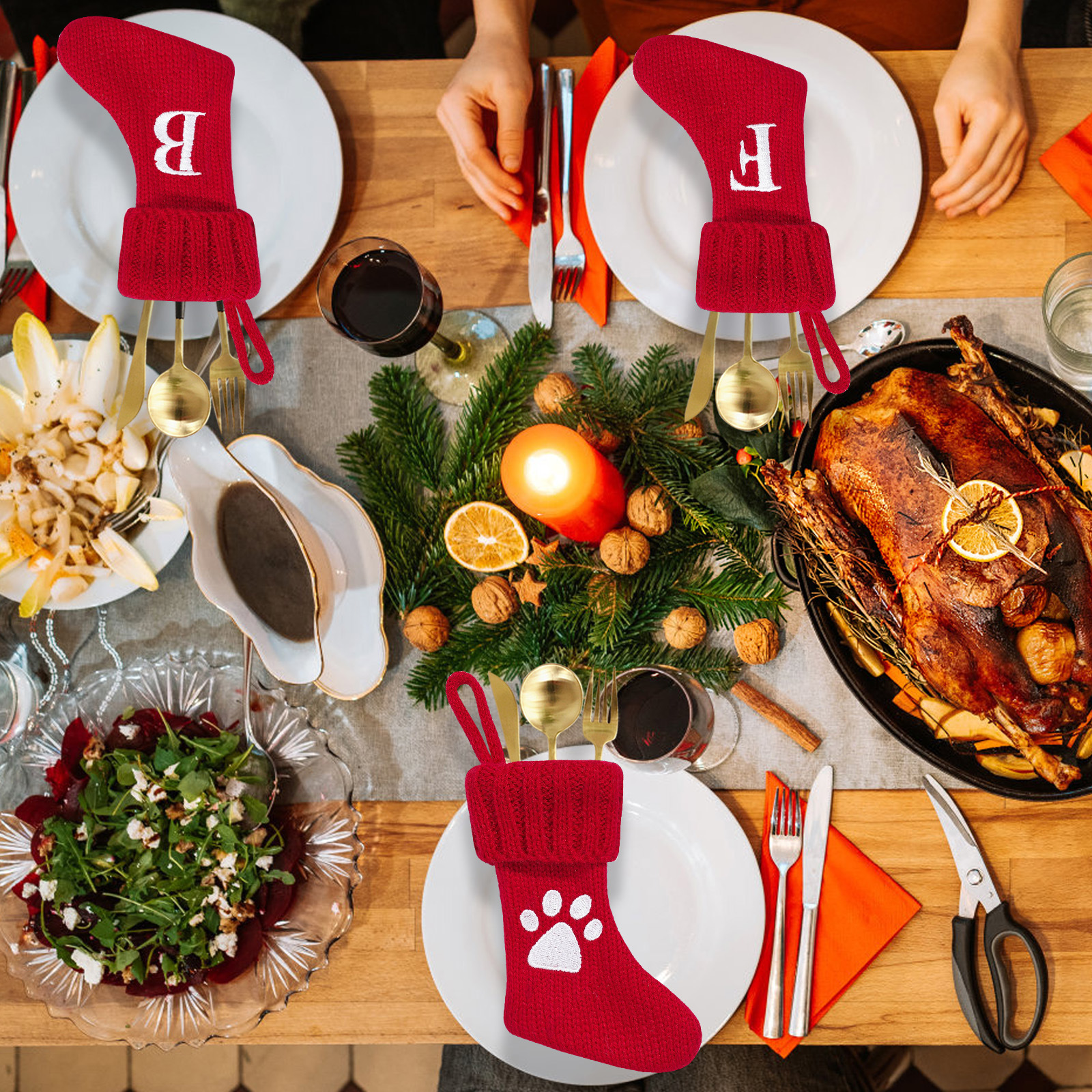 Navidad transfronteriza letras pequeñas calcetines de Navidad lindas huellas de pies cuchillos y tenedores cubiertas creativas de colgantes de árbol de Navidad bolsas de dulces