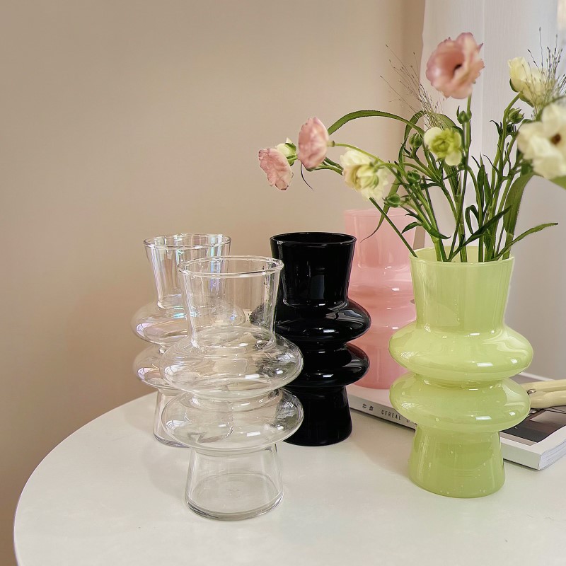 簡約高級感中古芬頓奶油玻璃花瓶水養鮮花乾花花器法式客廳小擺件