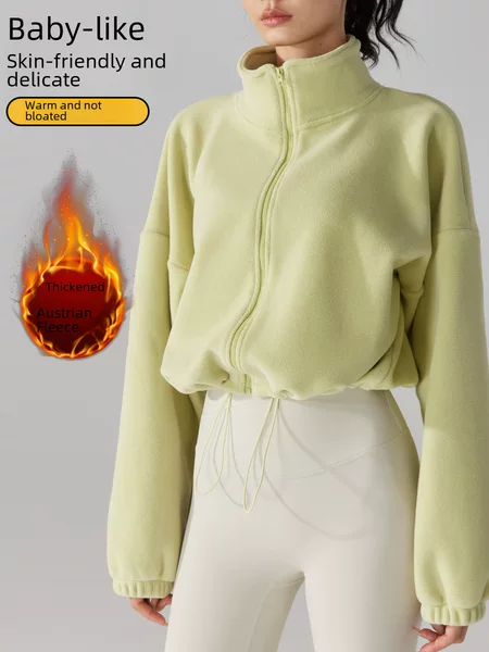 Cross-Border Fleece Sports Jacket for Women, Long-Sleeved, Fleece-Lined, Thickened, Windproof, Lamb Wool Yoga Running Wear, Fleece Sweatshirt