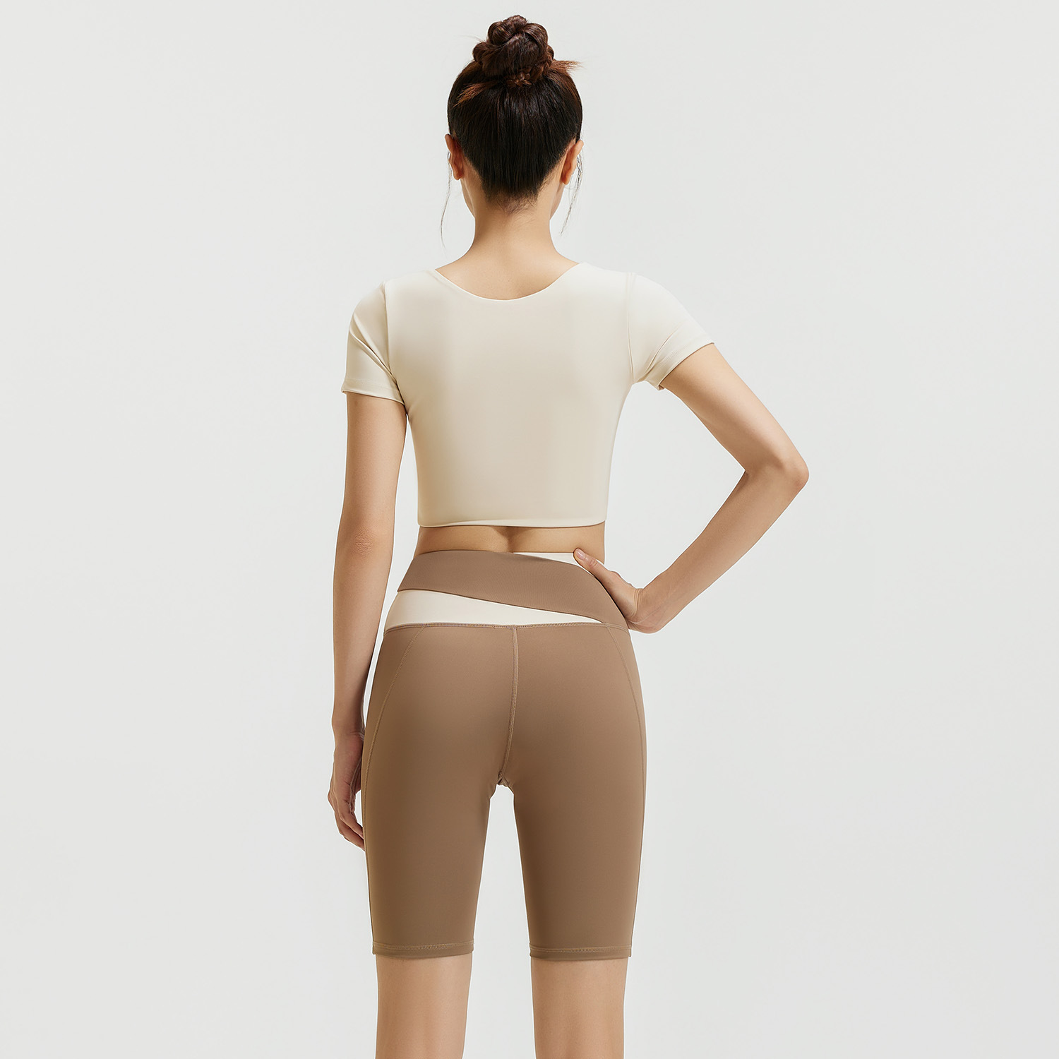 Ju Yi Tang color contraste ropa de yoga para mujeres primavera y verano abrigas cortas de umbilical de cintura alta ropa de entrenamiento para correr