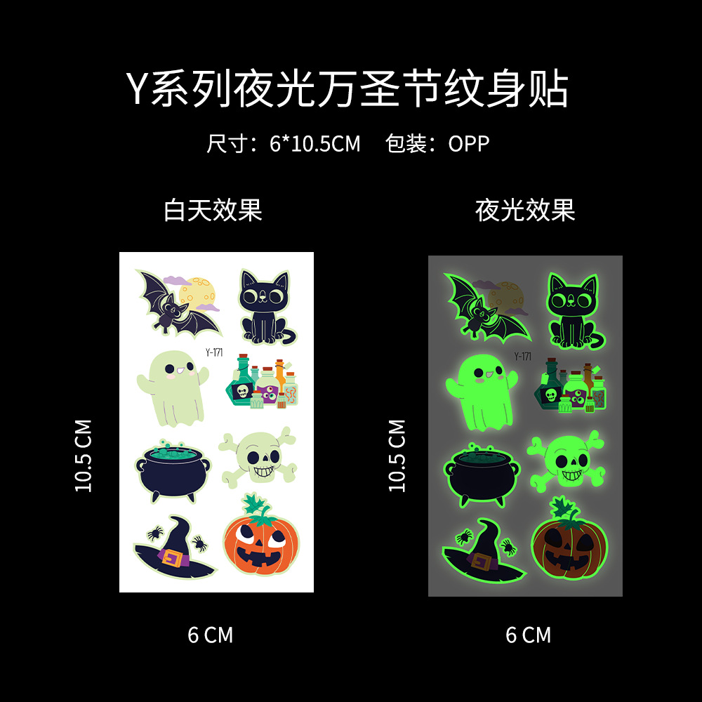 Tatuajes Temporales Luminosos de Halloween Luminoso, para Fiestas de Halloween