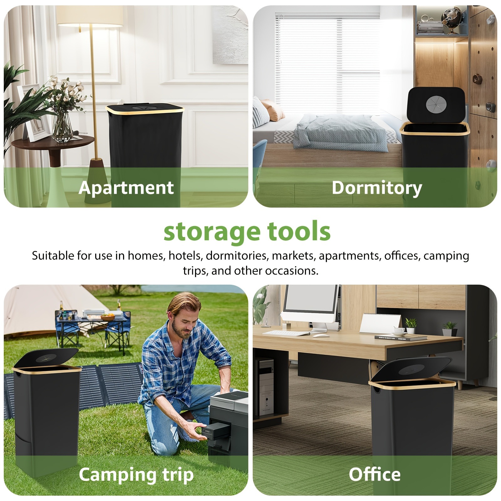 Cesta de almacenamiento de bambú con cubierta desmontable botella reciclada cesta de almacenamiento basura cocina casera reciclaje plegable