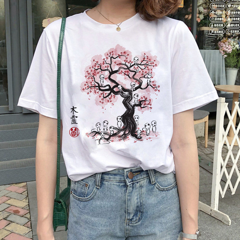 Cartoon Animation Hayao Miyazaki Totoro Ghibli Print Women's Short-sleeved T-shirt in stock