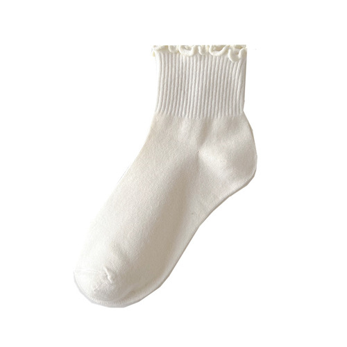 White Mulberry Border JK Socks for Women, Mid-Calf Summer and Autumn Thin Cotton Mary Jane Shoes with Floral Edge, Summer Japanese Style Short Socks