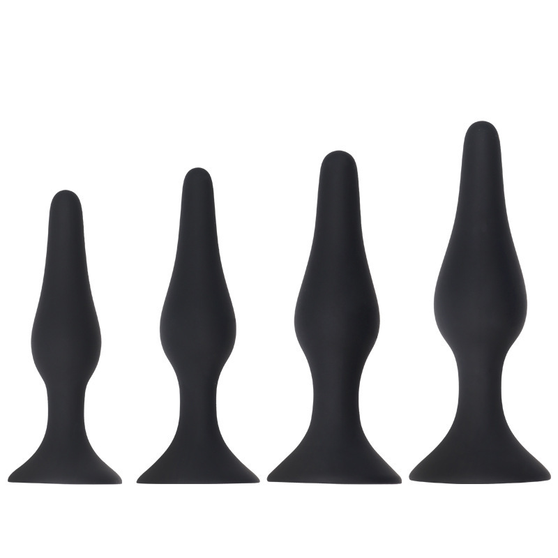 Large Silicone Anal Plug with Suction Cup Base, Black Unisex Adult Toy — detail image 2