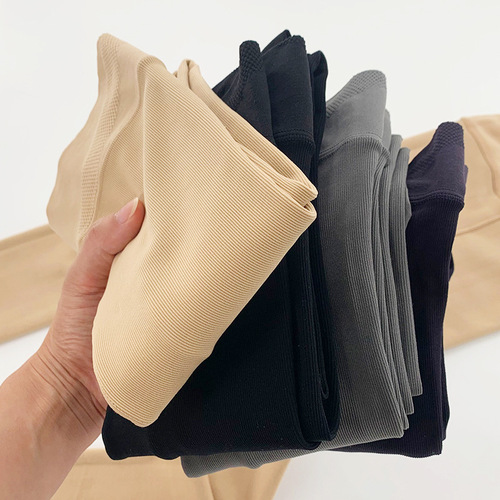 Women's Vertical Striped Thinning Tights Leggings Knit Nylon Dragon Fleece 170g for Autumn and Winter