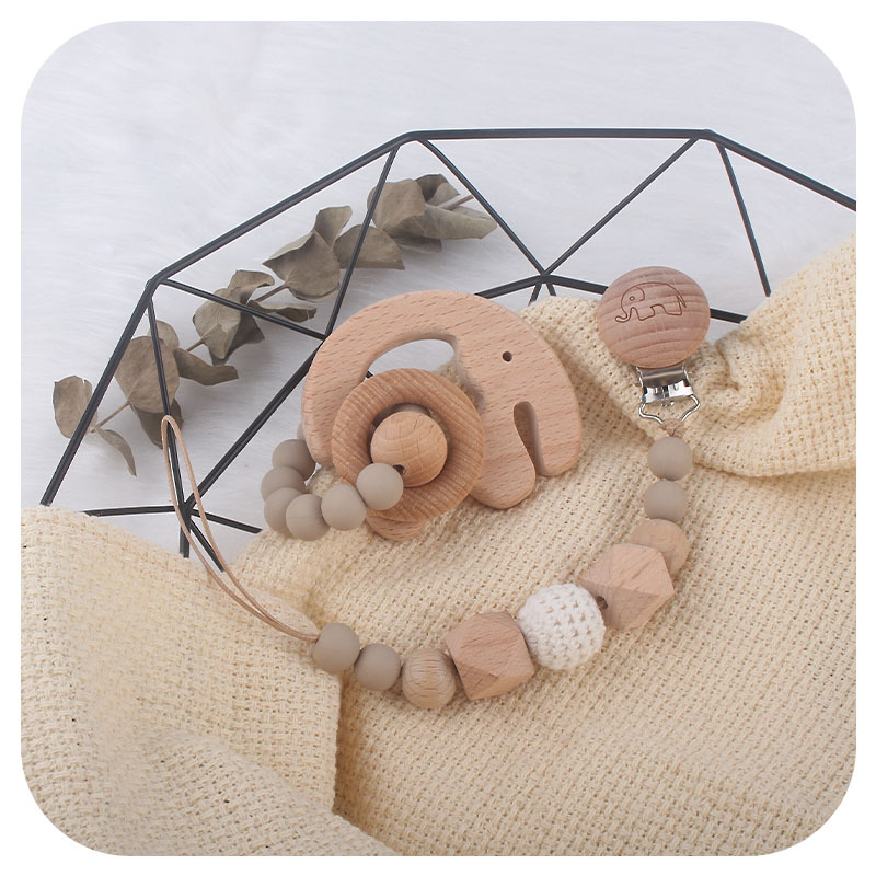 Amazon nuevo bebé suministros haya elefante chupete clip pezón cadena teether traje bebé teether stick teether