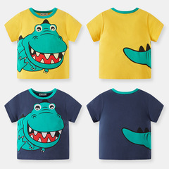 Betop Children's Short-Sleeve T-Shirt for Boys, Children's T-Shirt, Summer, Pure Cotton, Cartoon Dinosaur, Student Top, One Piece, Drop Shipping