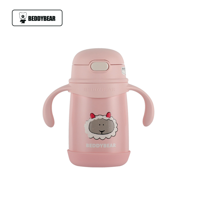 Oso taza de vacío para beber para niños de tamaño pequeño con correa de asa para bebés masculinos y femeninos de 1 a 3 años taza de beber para bebés