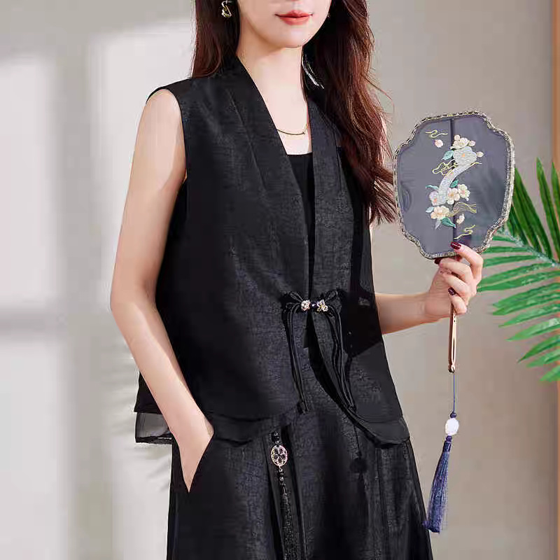 Shenzhen Nanyou 2025 Summer New Style New Chinese Style Heavy Silk Cracked Pattern Xiangyun Silk Vest Top for Women