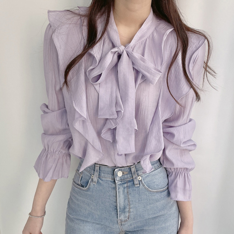 Spring elegant shiffon shirt with bow