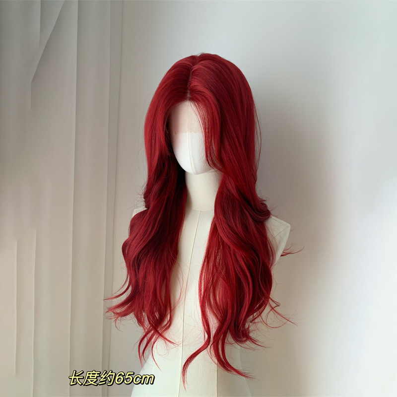 Mera Red Wig for Women, Natural Fluffy Big Wavy Curly Long Hair, Versatile Cosplay with Bangs, Full Headpiece