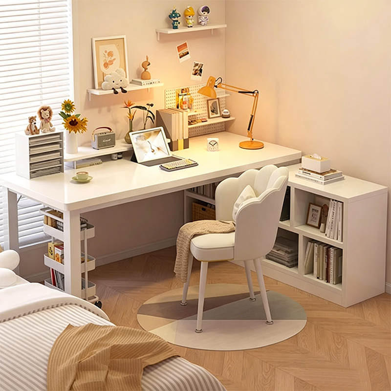 Corner desk for students, home writing desk, corner office desk, L-shaped desk with bookshelf, integrated desk for bedroom, computer desk
