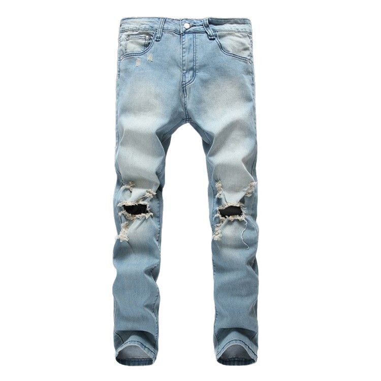 boy 2024 Foreign Trade Cross-Border Hot-Seller Washed Distressed Men's Skinny Jeans Wholesale_voghion.com