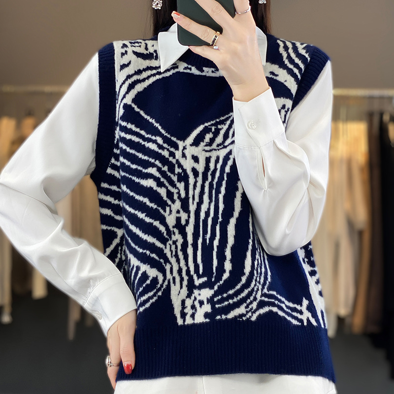 Otoño e Invierno nuevo retro Chaleco de punto jacquard chaleco desgaste exterior de las mujeres chaleco diseño corto sin mangas suéter superior image 3
