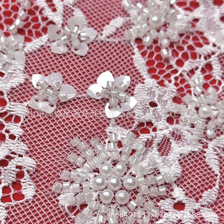 Pequeño bordado de perlas pestañas hechas a mano tejido de encaje vestido de fiesta de cumpleaños vestido sexy colgante vestido de tela