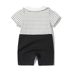 Baby jumpsuit, summer short-sleeved harem, 100-day-old crawling suit, handsome baby boy, striped navy style crawling suit
