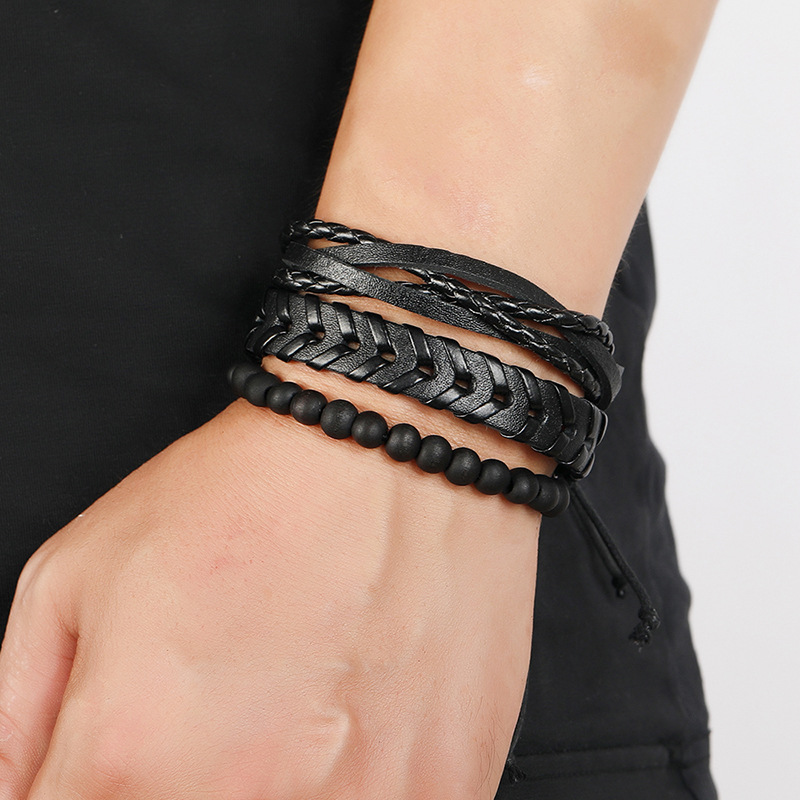 Retro Schwarz Gewebtes Herren-lederarmband Einfaches Diy-kombinationsset-armband display picture 6