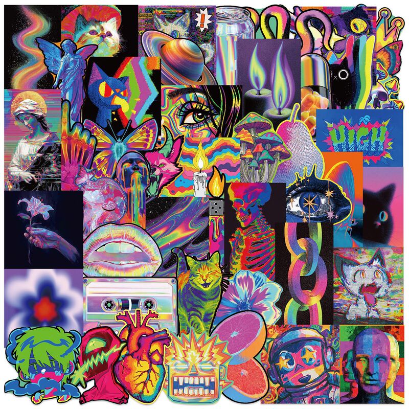 50 Acid Aesthetic Graffiti Stickers for DIY Decoration of Tablet Phone Cases, Skateboards, and Planners, Waterproof Decals