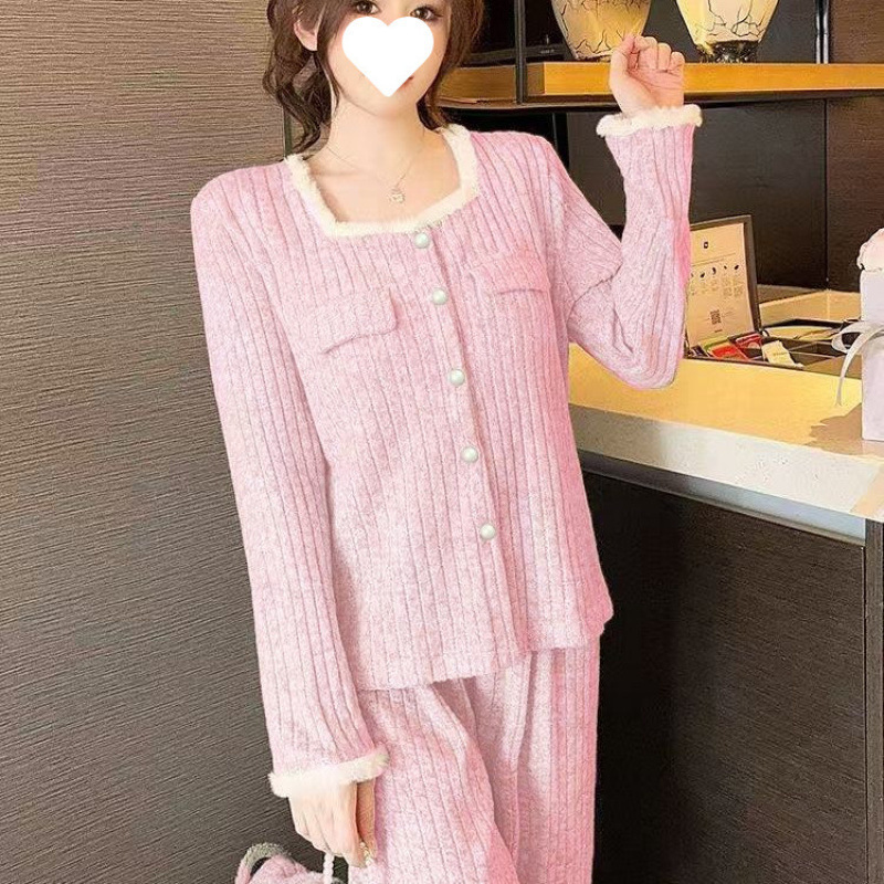 2025新款睡衣女春秋高颜值带胸垫一体小香风减龄洋气家居服套装女|undefined