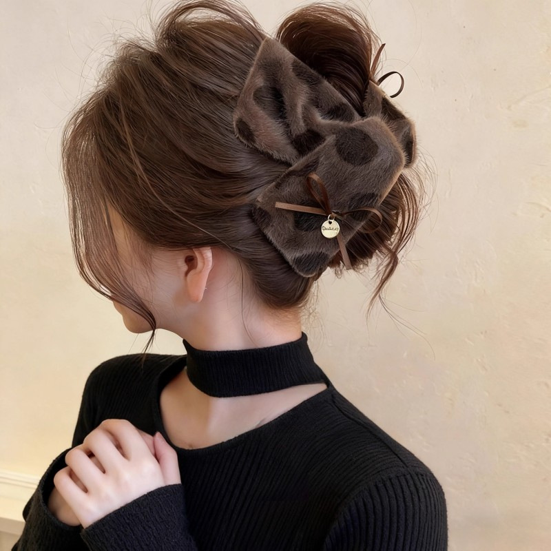 Otoño y invierno de 2025 nuevo anillo de pelo de leopardo de alta elasticidad, bolas de cabello, cuerdas de cabello sueltas, correa de goma grande