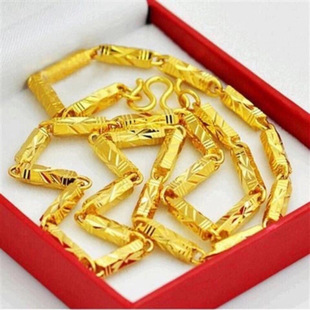 Authentic Men's Solid Bamboo Chain Pure Brass Gold Plated European Coin Necklace Vietnam Sands Gold Jewelry First genuine goods
