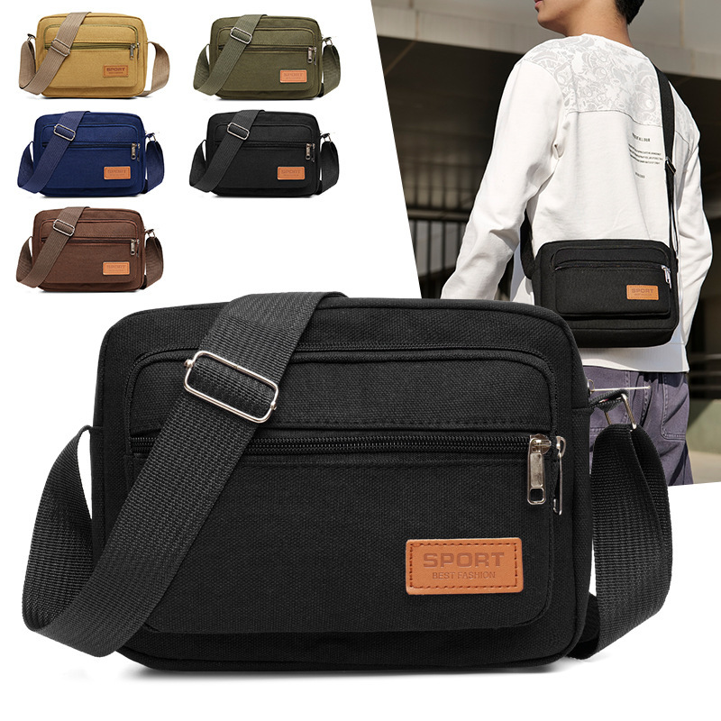 Multi-layer Business bag wallet canvas crossbody women's bag shoulder bag messenger bag casual bag men's small square bag