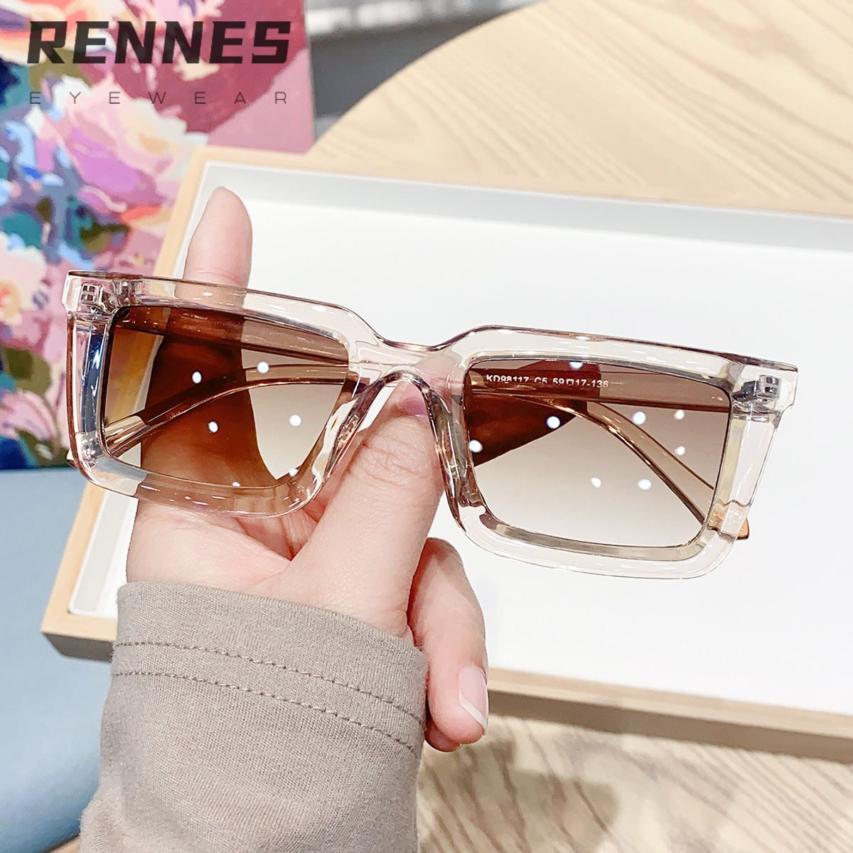 2024 nueva bisagra de metal Gafas de sol cuadradas retro europeas y americanas Gafas de sol al aire libre de estilo ins